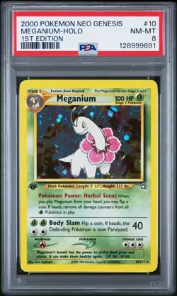 Pokemon 1st Edition Meganium Holo Neo Genesis #10 PSA 8 NM-Mint, Original Owner - Image 1