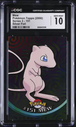 CGC 10 GEM MINT Mew Topps 2000 Series 3 151 Silver Foil Pokemon Card - Image 1