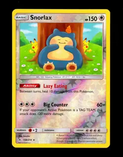 2019 Pokemon SNORLAX Unbroken Bonds REVERSE HOLO Sun & Moon Set Card 158/214 NM+ - Image 1