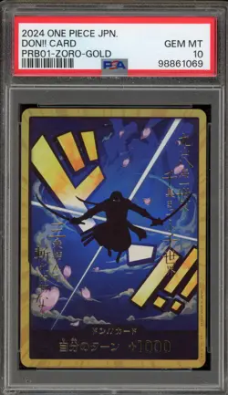 One Piece CCG Don!! Card PRB01 Zoro Japanese Gold PSA 10 Gem Mint - Image 1