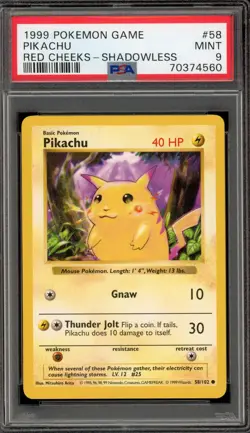 Pokemon Pikachu Base Set Shadowless Red Cheeks #58 PSA 9 Mint - Image 1