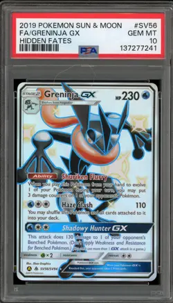 Pokemon Greninja GX Hidden Fates Full Art #SV56 PSA 10 Gem Mint - Image 1