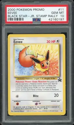 2000 Pokemon Black Star Eevee Promo JR. Stamp Rally #11 GEM MT PSA 10 - Image 1