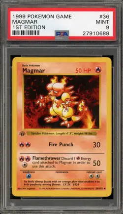 Pokemon Magmar Base Set Shadowless 1st Edition #36 PSA 9 Mint - Image 1