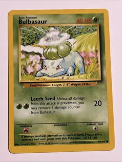 Bulbasaur 044/102 Base Set Regular 1999 Unlimited Pokemon Game TCG - Image 1
