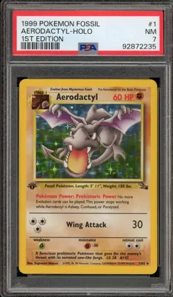 Pokemon Aerodactyl Fossil 1st Edition Holo Rare #1 PSA 7 - Image 1