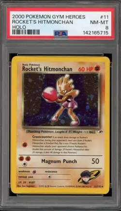 Pokemon Rocket's Hitmonchan Gym Heroes Unlimited Holo Rare #11 PSA 8 - Image 1