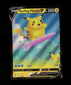 Surfing Pikachu V - 008/025 - Pokemon Celebrations Sword & Shield Rare Card NM - Image 1