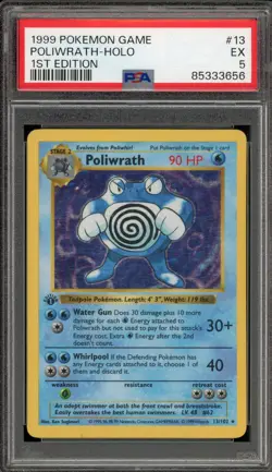 Pokemon Poliwrath Base Set Shadowless 1st Edition Holo Rare #13 PSA 5 - Image 1