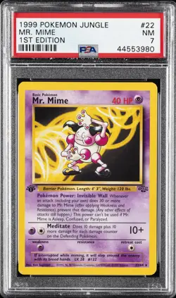 1999 POKEMON JUNGLE 1ST ED #22 MR. MIME PSA 7 - Image 1