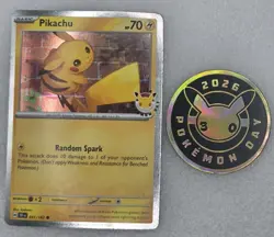2026 Pikachu 051/162 Pokemon Day 30th Anniversary Stamped Promo TCG Plus Coin - Image 1