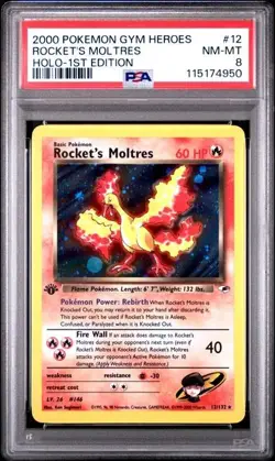 2000 Pokemon Gym Heroes 1st Edition Rocket's Moltres #12 Holo PSA 8 - Image 1