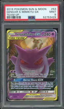 2019 Pokemon Team Up Gengar & Mimikyu Gx #53 S&M MINT PSA 9 - Image 1