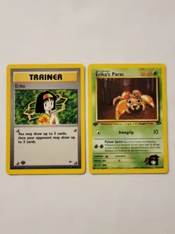 1st Edition Erika 100/132 Paras 71/132 Gym Heroes Pokemon 2000 WOTC - LP/NM - Image 1
