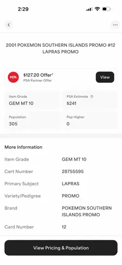 2001 POKEMON SOUTHERN ISLANDS PROMO #12 LAPRAS PROMO Gem Mint PSA 10 - Image 3