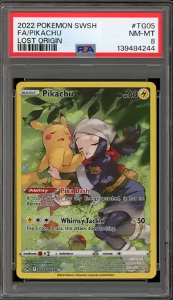 Pokemon Pikachu Lost Origin Trainer Gallery Full Art #TG05 PSA 8 - Image 1