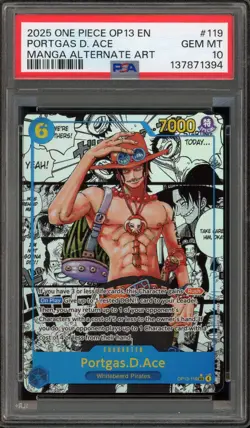 One Piece CCG Portgas.D.Ace Manga Alternate Art OP13-119 PSA 10 Gem Mint - Image 1