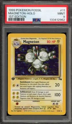 Pokemon Magneton Fossil 1st Edition Holo Rare #11 PSA 9 Mint - Image 1