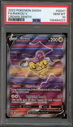 Pokemon Raikou V Crown Zenith Galarian Gallery Full Art #GG41 PSA 10 Gem Mint - Image 1
