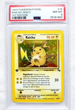 Pokemon 1999 Fossil RAICHU Holo 1st Edition 14/62 PSA 8 Near Mint WOTC VTG - Image 1