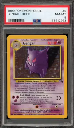 Pokemon Gengar Fossil Unlimited Holo Rare #5 PSA 8 - Image 1
