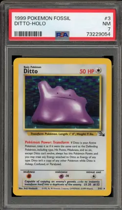 Pokemon Ditto Fossil Unlimited Holo Rare #3 PSA 7 - Image 1