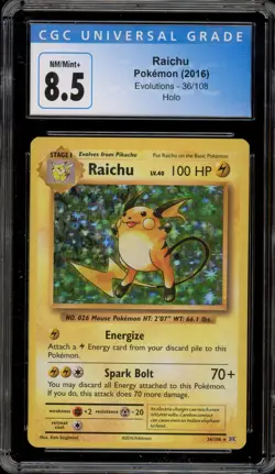 Pokemon Raichu XY Evolutions Holo Rare #36 CGC 8.5 - Image 1