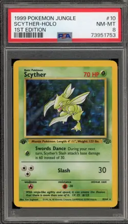 Pokemon Scyther Jungle 1st Edition Holo Rare #10 PSA 8 - Image 1