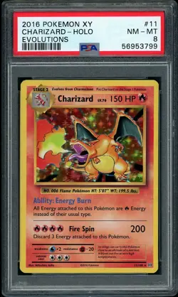 2016 Pokemon XY Evolutions Charizard Holo Rare #11 PSA 8 NM-MT - Image 1