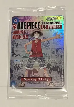 ONE PIECE Monkey D. Luffy US Voyage College Basketball Promo Card Illinois - Image 1