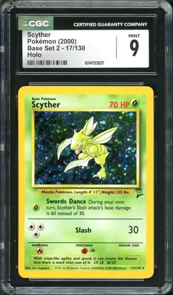 CGC 9 MINT Scyther 2000 Base Set 2 17/130 Holo Pokemon Card psa - Image 1
