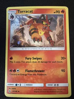 Torracat 25/149 Sun & Moon Cosmos Holo Rare SWIRL Pokemon Card LP - Image 1