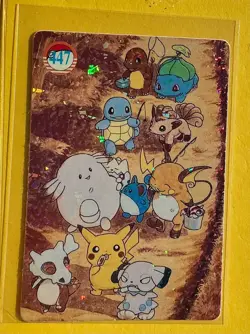 PIKACHU GOING FISHING Vintage Prism Holo Sticker Card Anime Collectible Foil 💥 - Image 1