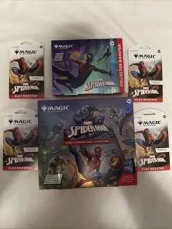 Magic the Gathering SPIDER-MAN, 4 Booster Packs, 1 Collector Booster 1 Scene Box - Image 1