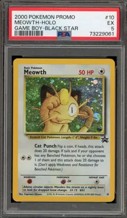 Pokemon Meowth TCG Game Boy Black Star Holo Promo #10 PSA 5 - Image 1