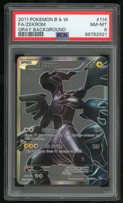 Pokemon TCG Zekrom Full Art Black & White Gray Background 114/114 2011 PSA 8 - Image 1