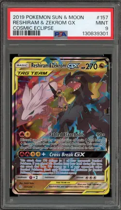 Pokemon Reshiram & Zekrom GX Cosmic Eclipse Holo Ultra Rare #157 PSA 9 Mint - Image 1
