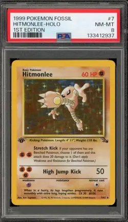 Pokemon Hitmonlee Fossil 1st Edition Holo Rare #7 PSA 8 - Image 1