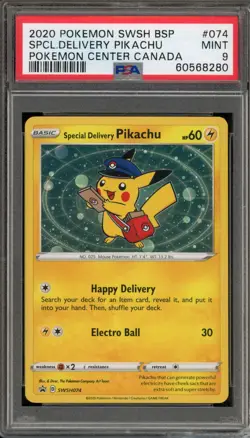 Pokemon Special Delivery Pikachu P.M. Center Canada SWSH074 DAMAGED SLAB PSA 9 - Image 1