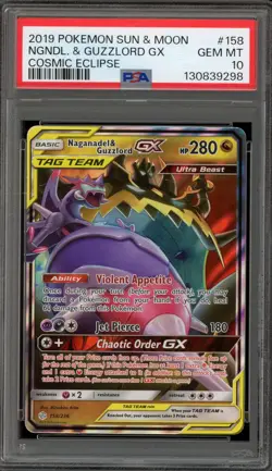 Pokemon Naganadel & Guzzlord GX Cosmic Eclipse Holo Ultra Rare #158 PSA 10 - Image 1