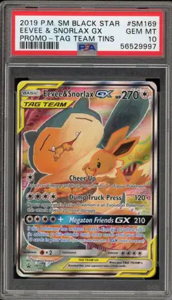 Pokemon Eevee & Snorlax GX Tag Team Tins Black Star SM169 CHIPPED SLAB PSA 10 - Image 1