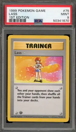 Pokemon Lass Base Set Shadowless 1st Edition Rare #75 PSA 9 Mint - Image 1