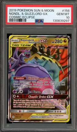 Pokemon Naganadel & Guzzlord GX Cosmic Eclipse Holo Ultra Rare #158 PSA 10 - Image 1