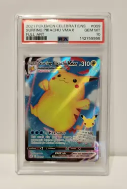 2021 Pokemon Celebrations Lot of 2 PSA 10-GEM MINT Cards: Fly/Surf Pikachu VMAX - Image 3