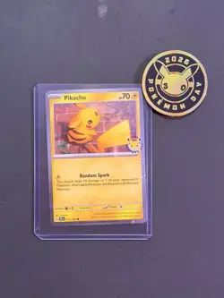 30th Anniversary Pokemon Card - Pikachu #051/162 Holo Promo Pokemon Day w coin - Image 1