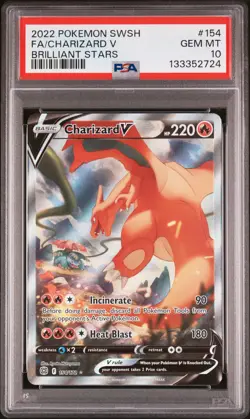 2022 Pokemon Brilliant Stars Charizard V Full Art #154 SWSH GEM MT PSA 10 - Image 1