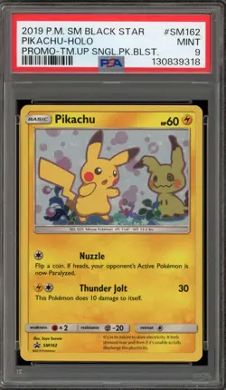 Pokemon Pikachu Team UP Blister Pk. Black Star Holo Promo SM162 PSA 9 Mint - Image 1