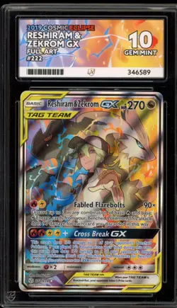 Pokemon Reshiram & Zekrom GX Cosmic Eclipse Full Art #222 ACE 10 Gem Mint - Image 1