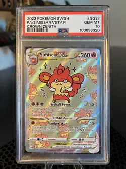 2023 Pokemon Crown Zenith #GG37 FA/Simisear VSTAR PSA 10 - Image 1