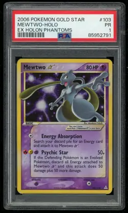 Pokemon Mewtwo Gold Star EX Holo Ultra Rare Holon Phantoms 103/110 PSA 1 Graded - Image 1